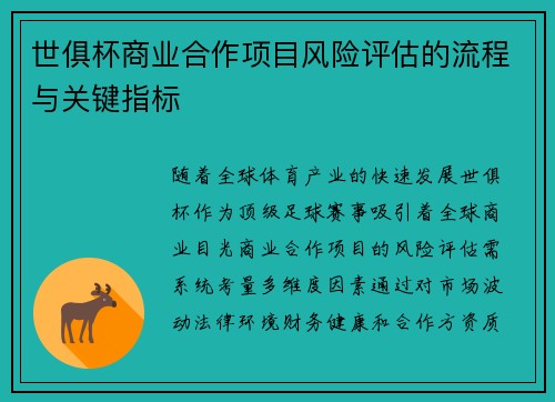 世俱杯商业合作项目风险评估的流程与关键指标